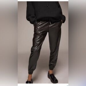 Black Faux Leather Joggers
